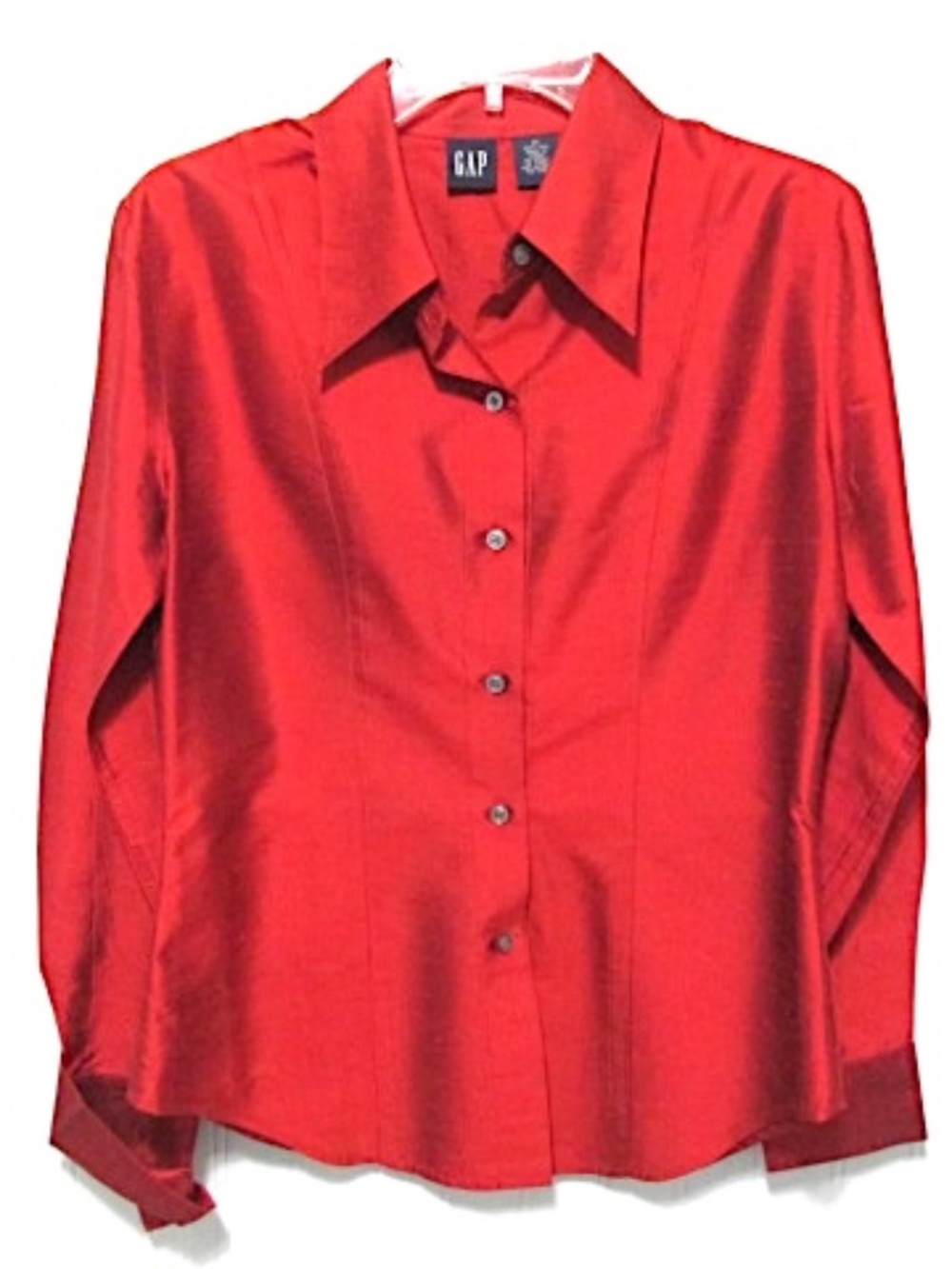 VTG GAP Ruby Red Button Down Long-Sleeved Silk Blouse, Size M